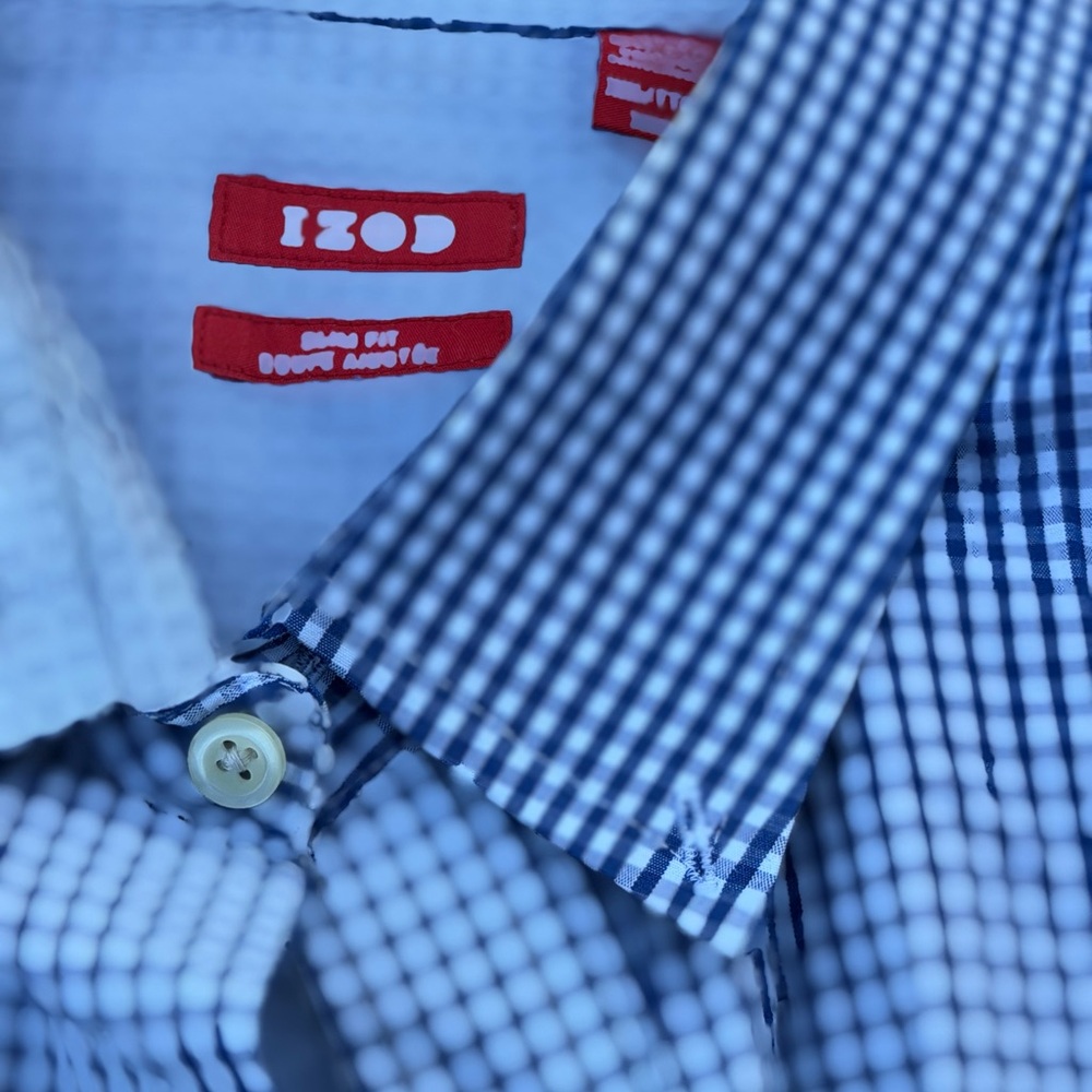 Izod Men's Navy and White Gingham Shirt